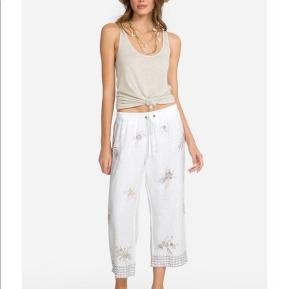 Johnny Was Pants - JOHNNY WAS Pants Embroidered Heavy Linen White Pants sz. XSmall